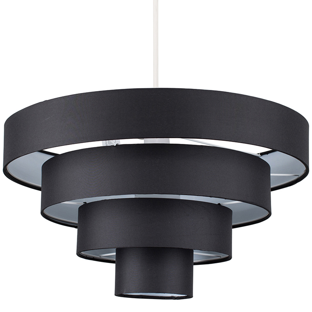 ValueLights 4 Tier Black Fabric Ceiling Pendant Lamp Shade Image 1