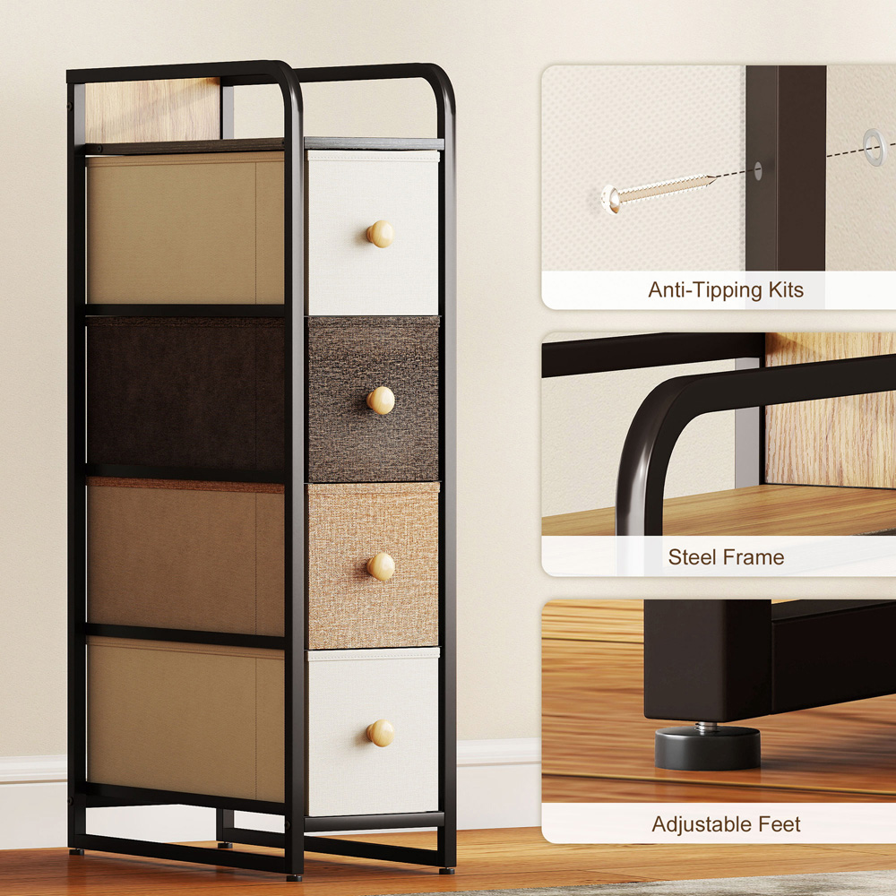 HOMCOM 4 Drawer Mixed-Brown Steel Frame Slim Storage Organiser Unit Image 8