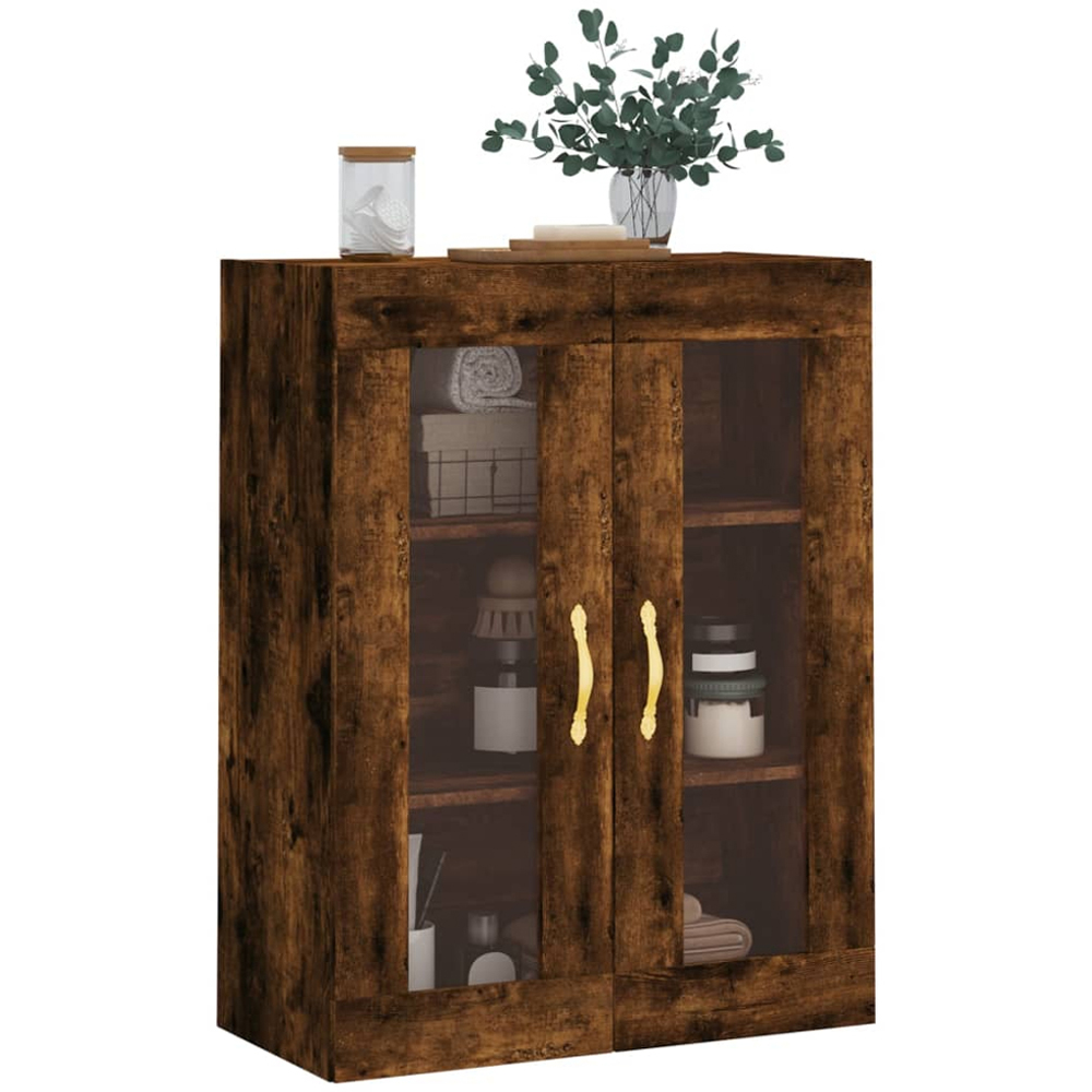 vidaXL 2 Glass Door Smoked Oak Wall Mounted Storage Cabinet Image 3