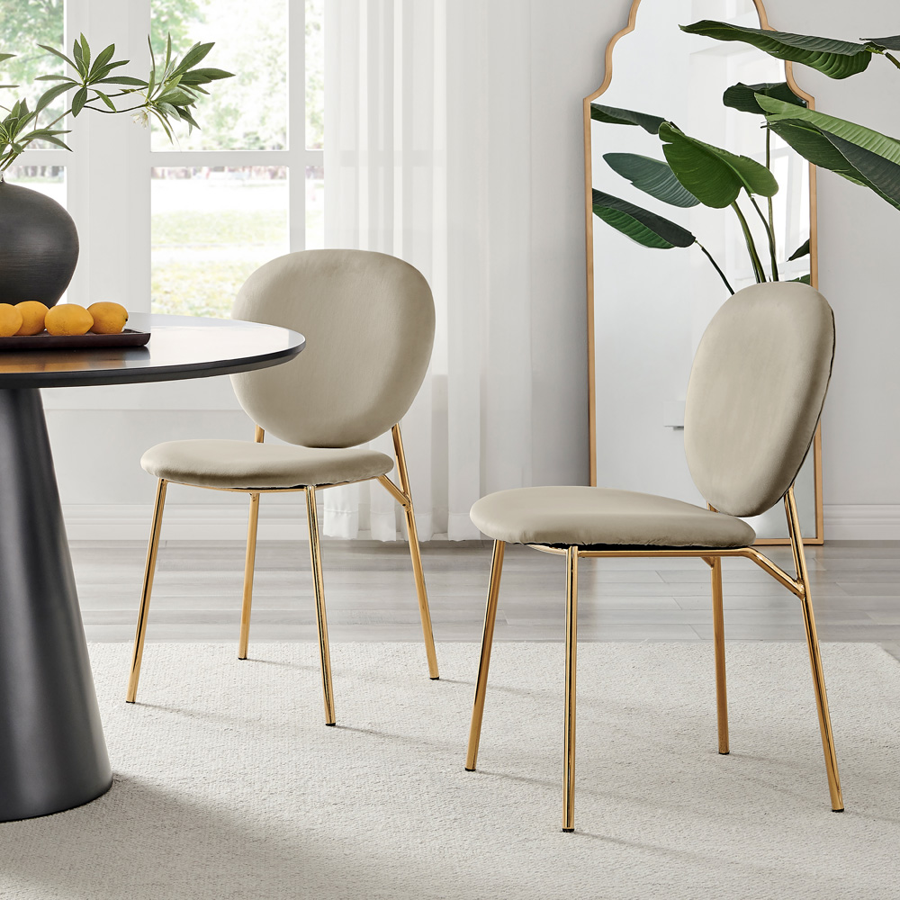 Furniturebox Holly Set of 2 Taupe and Gold Velvet Dining Chairs Image 4