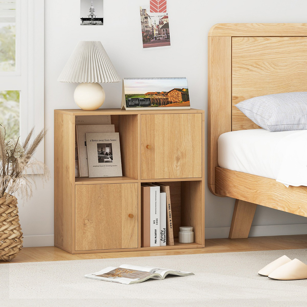 Costway 2 Door 2 Shelf Natural Bookshelf Image 3