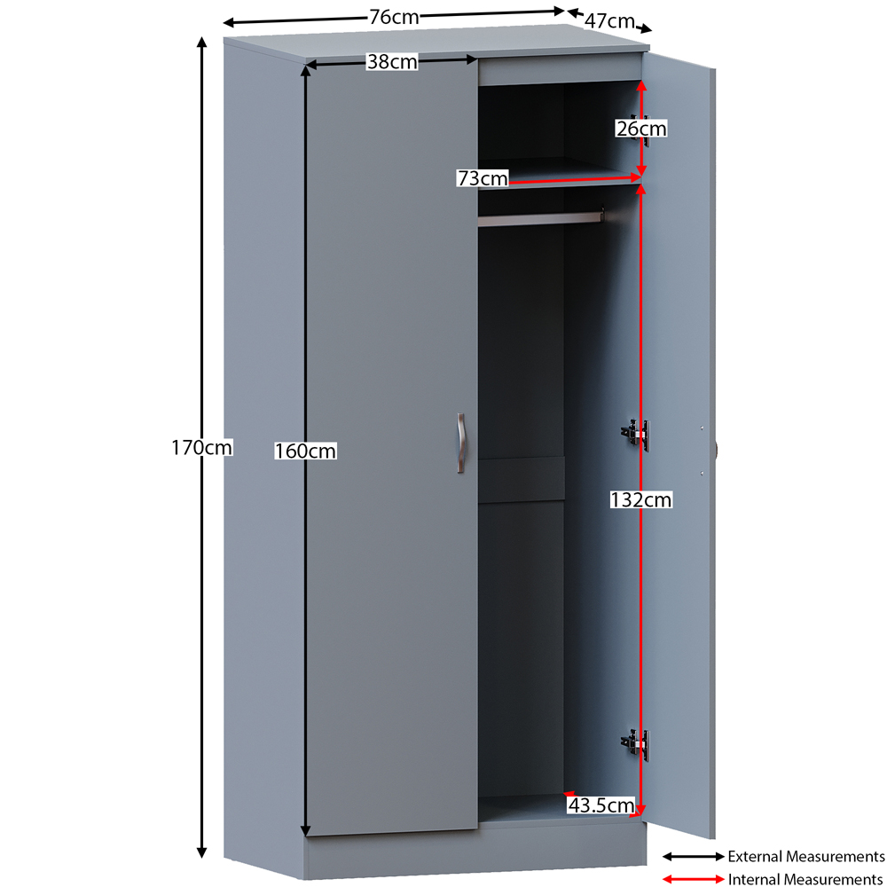 Vida Designs Riano 2 Door Grey Wardrobe Image 9