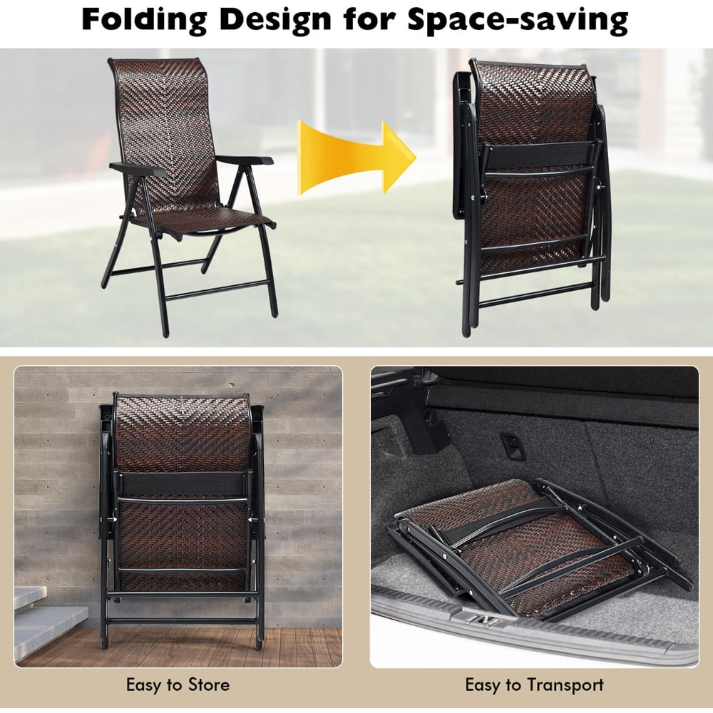Costway Foldable Rattan Reclining Chair with Widened Armrest Image 6