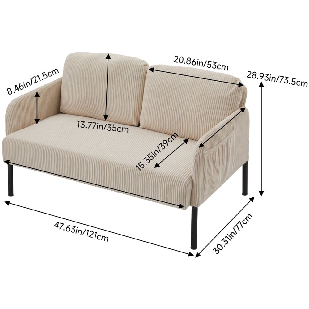 Living and Home 2 Seater Beige Ribbed Corduroy Sofa Image 9