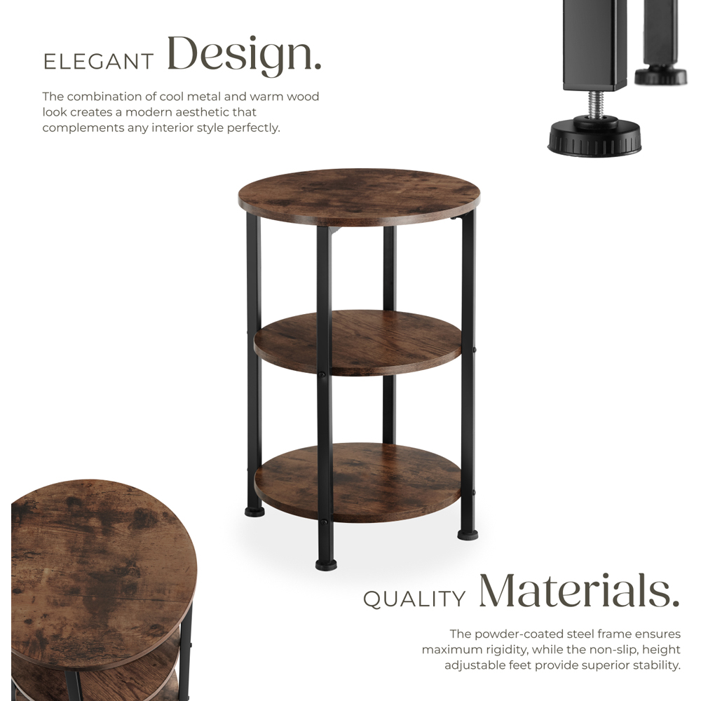 Tectake Colchester 2 Shelf Rustic Dark Wood Round Bedside Table Image 4