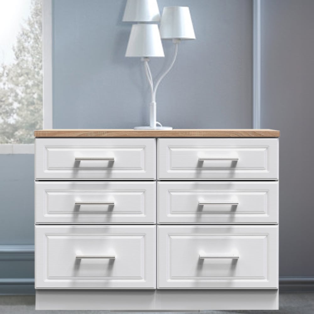 Crowndale Kent 6 Drawer White Ash and Modern Oak Midi Chest of Drawers Image 1