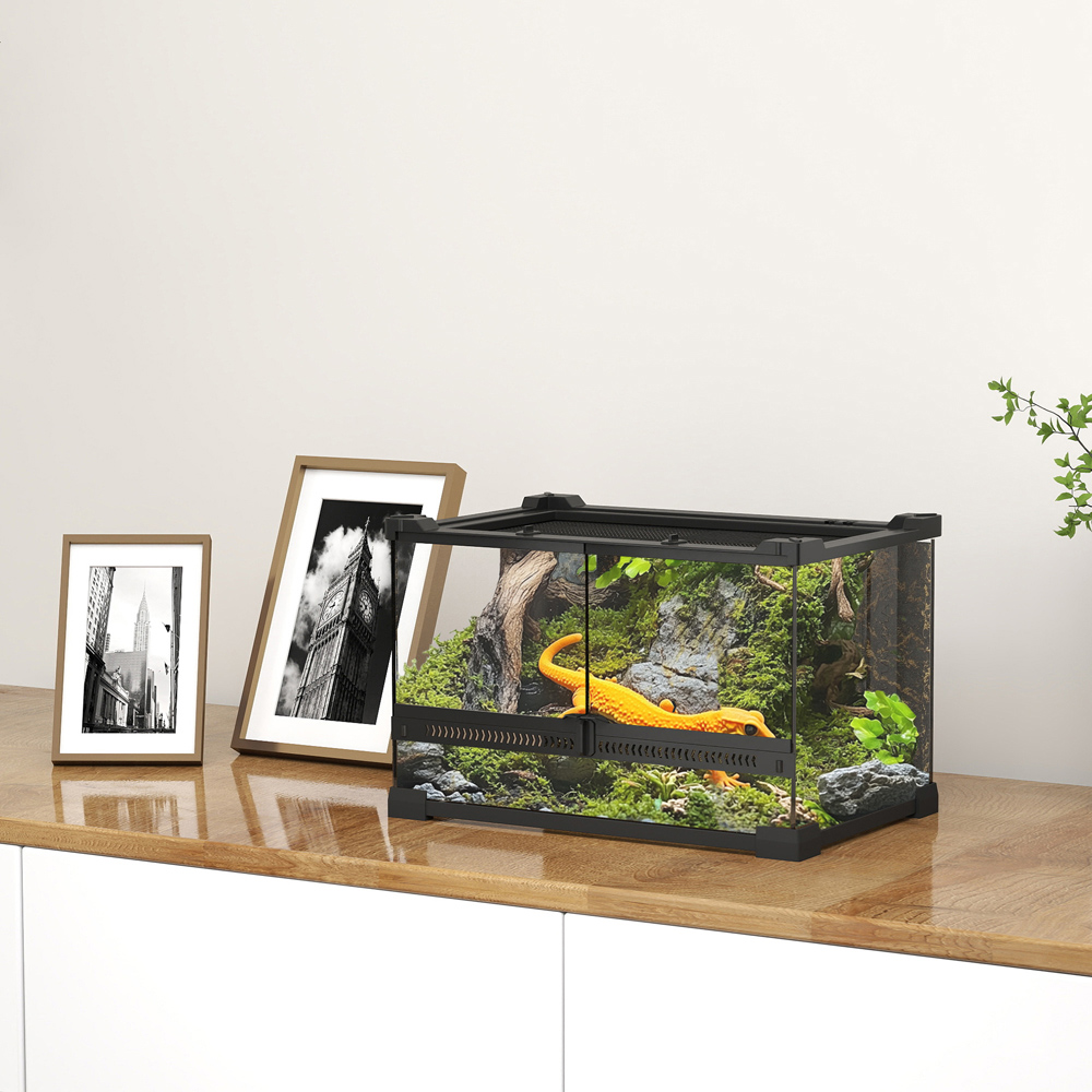 PawHut Black Stone Background Glass Reptile Terrarium 10L Image 2
