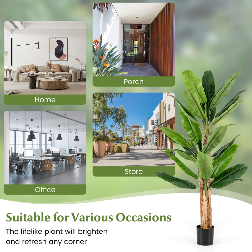 Costway Banana Tree Artificial Plant In Pot 6.4ft Image 5