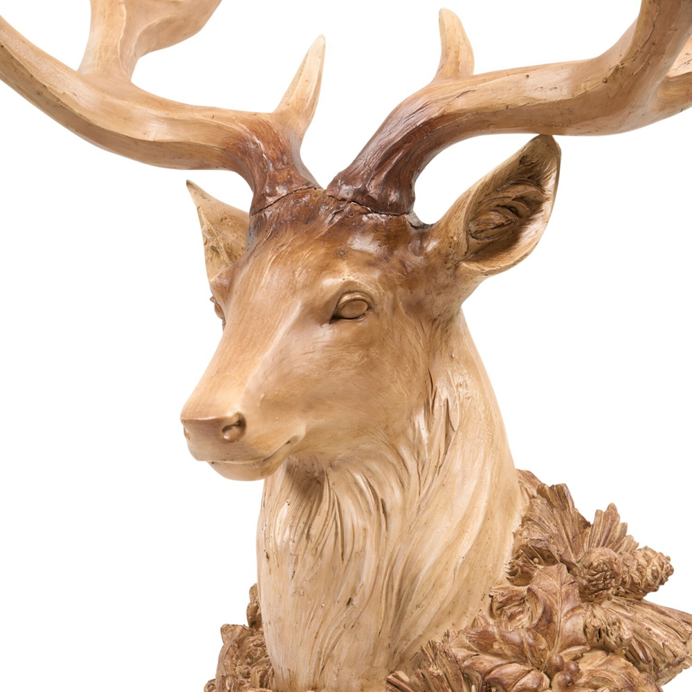 Wood Effect Ornate Stag Head Decoration Natural Image 4