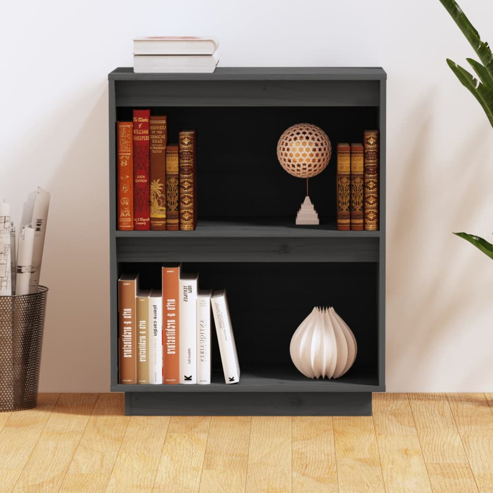 vidaXL 2 Open Shelf Grey Solid Pine Wood Console Cabinet Image 6