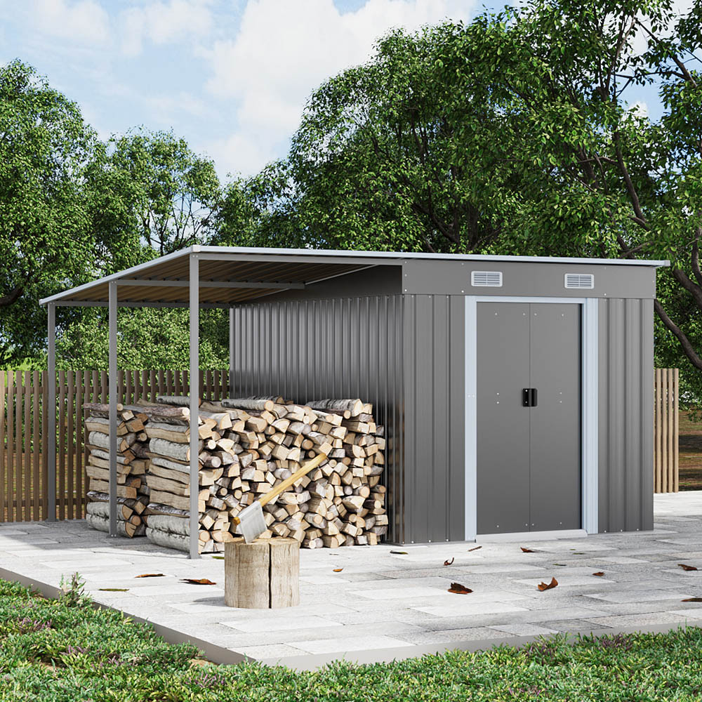 Living and Home 6 x 9ft Grey Extended Outdoor Storage Shed Image 2