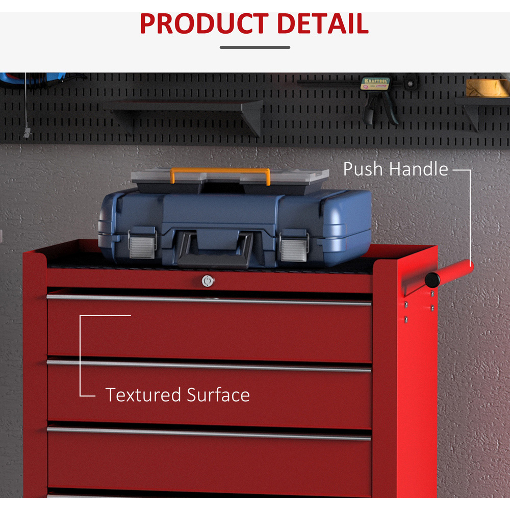 HOMCOM 5 Drawer Red Steel Roller Tool Chest with Handle Image 6