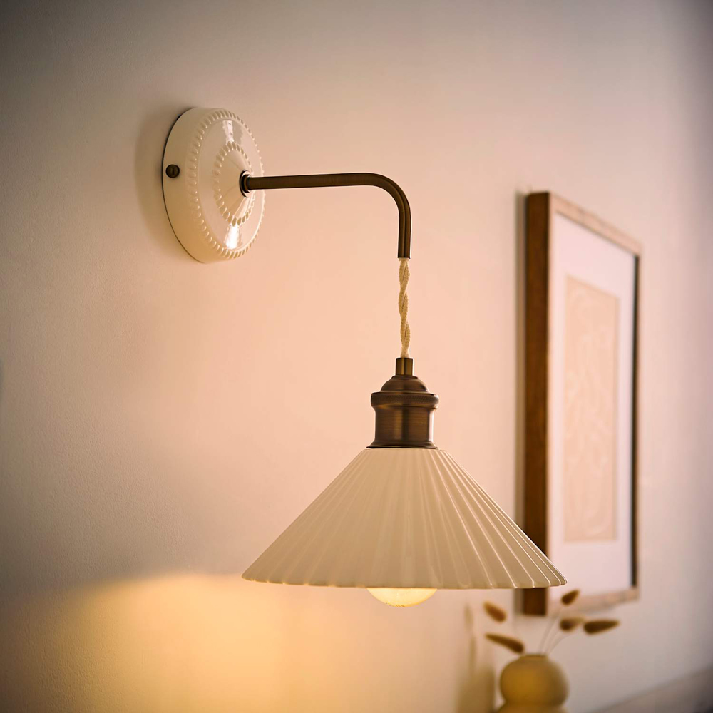 ValueLights Burford White Ribbed Ceramic Shade Adjustable LED Wall Light with Bulb Image 2