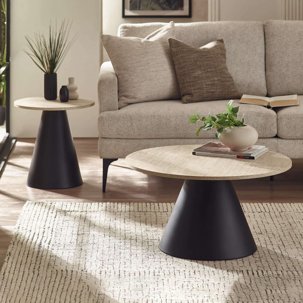 Julian Bowen Elgon Black Travertine Effect Coffee and Lamp Table Set Image 1