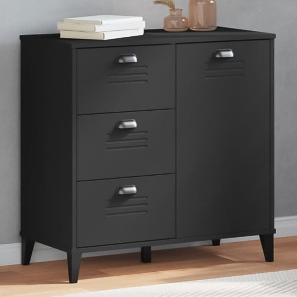 vidaXL Viken Single Door 3 Drawer Black Industrial Style Sideboard Image 1