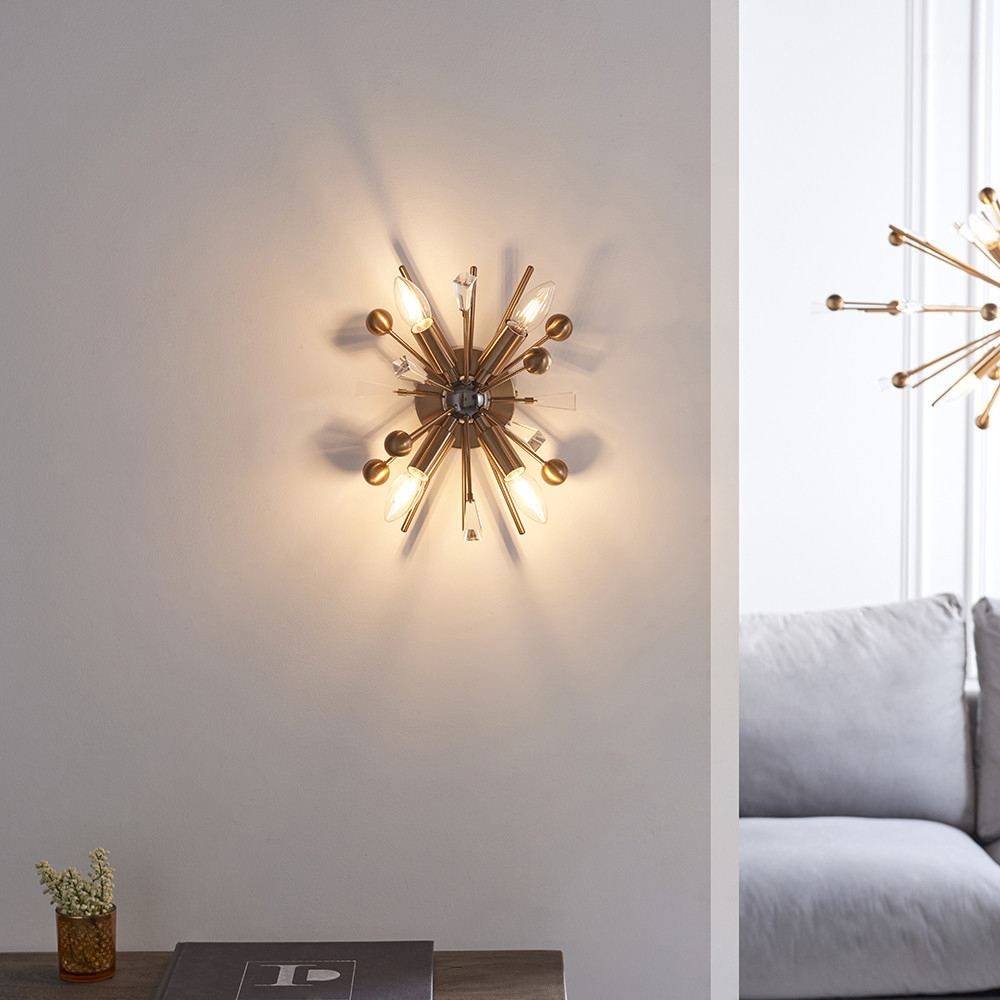 Merano Taormina Clear Glass Aged Brass and Black 4 Light Wall Lamp Image 6