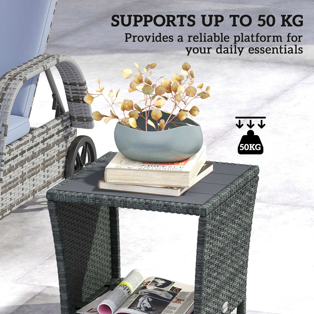Outsunny Single Shelf Grey Rattan Side Table Image 6