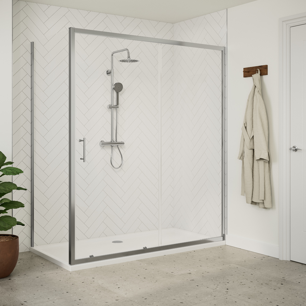 Bathstore Deluxe 45mm White Rectangular Shower Tray with Chrome Waste 1500 x 700mm Image 2