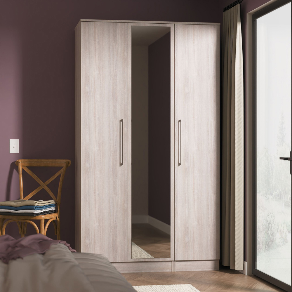 Crowndale Worcester 3 Door Grey Oak Tall Mirrored Wardrobe Ready Assembled Image 9