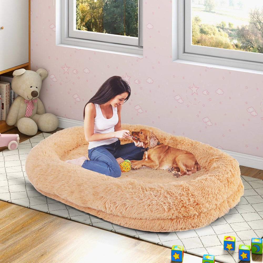 Costway Brown Human Dog Bed with Soft Blanket and Plump Pillow Image 2