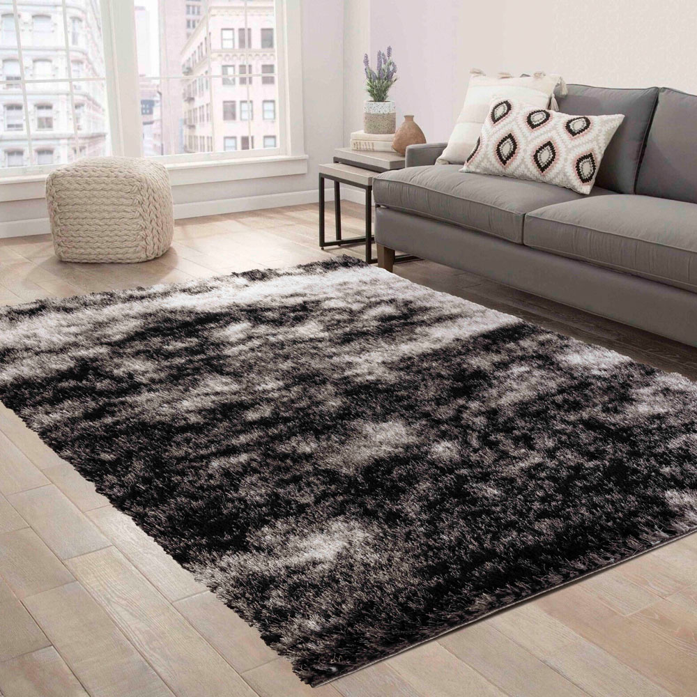 Desire Rug Modern Dark Grey Two Tone Shimmer Soft Shaggy Area Rug 60 x 220cm Image 5