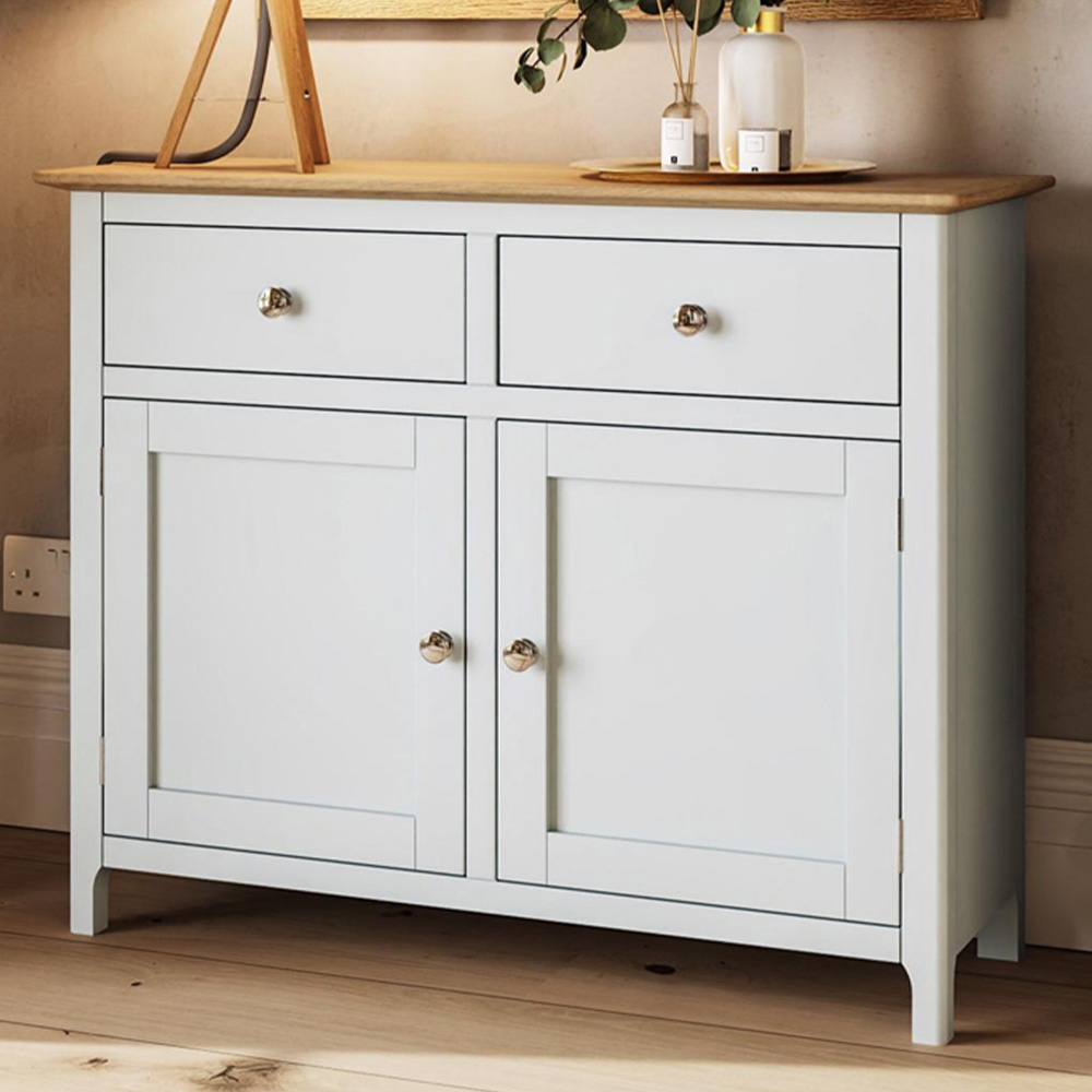 FWStyle Taberno 2 Drawer 2 Door White Linen and Oak Sideboard Image 1
