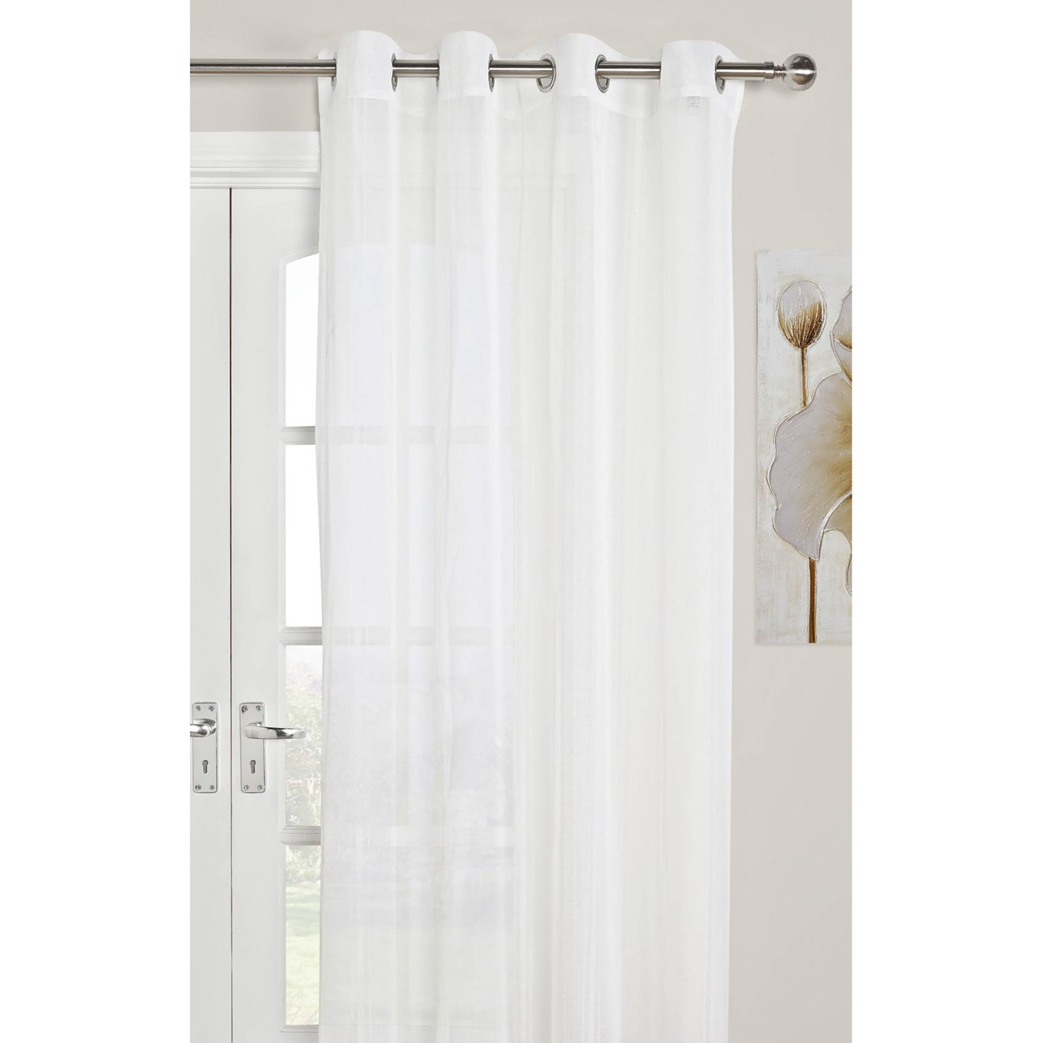 Divante Chenille White Stripe Eyelet Voile Panel Curtains Image 2