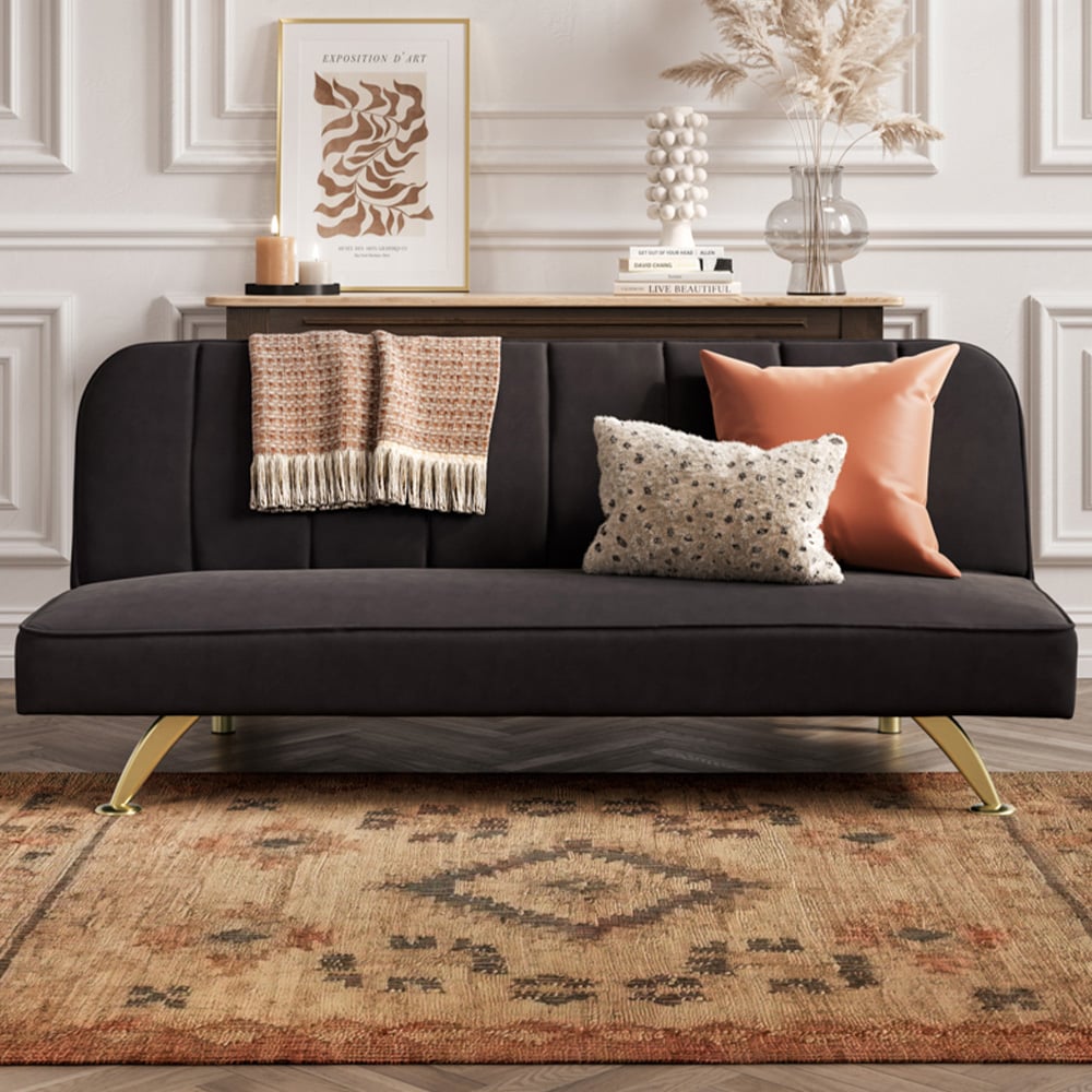 Burlington Single Sleeper Black Velvet Brushed Gold Sofa Bed Image 1