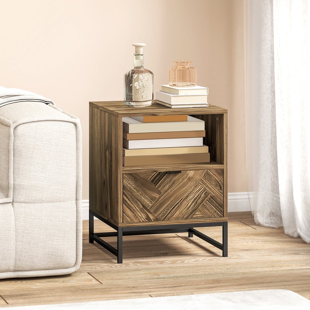 HOMCOM Single Drawer Single Shelf Brown Bedside Table Image 5