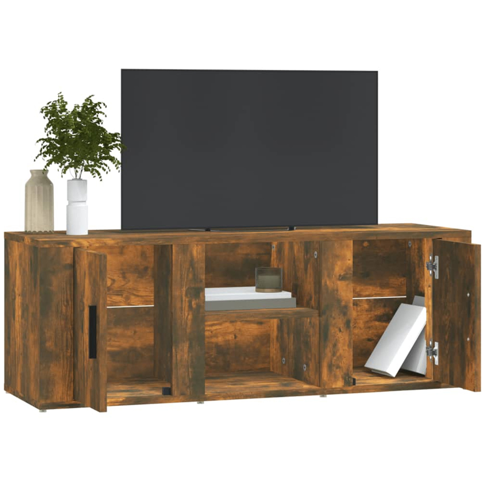 vidaXL 2 Door 2 Shelf Smoked Oak Wide TV Cabinet Image 3