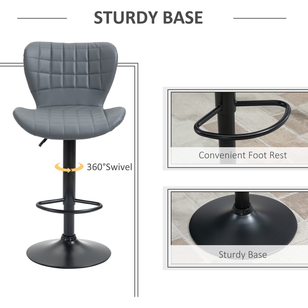 Portland Grey PU Leather Height Adjustable Swivel Bar Stool Set of 2 Image 5