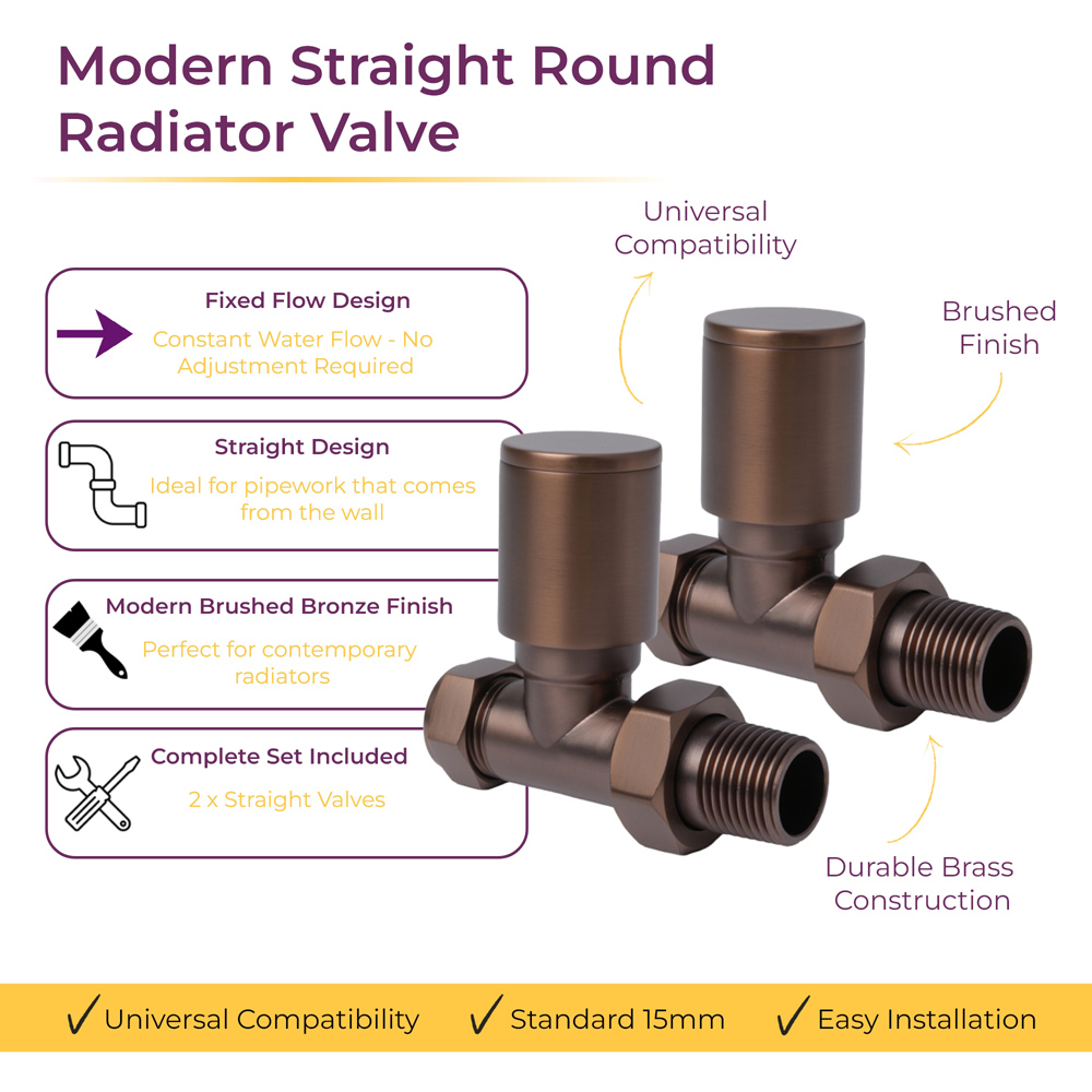 Go Bathrooms Bronze Straight Radiator Valve 15mm 2 Pack Image 3