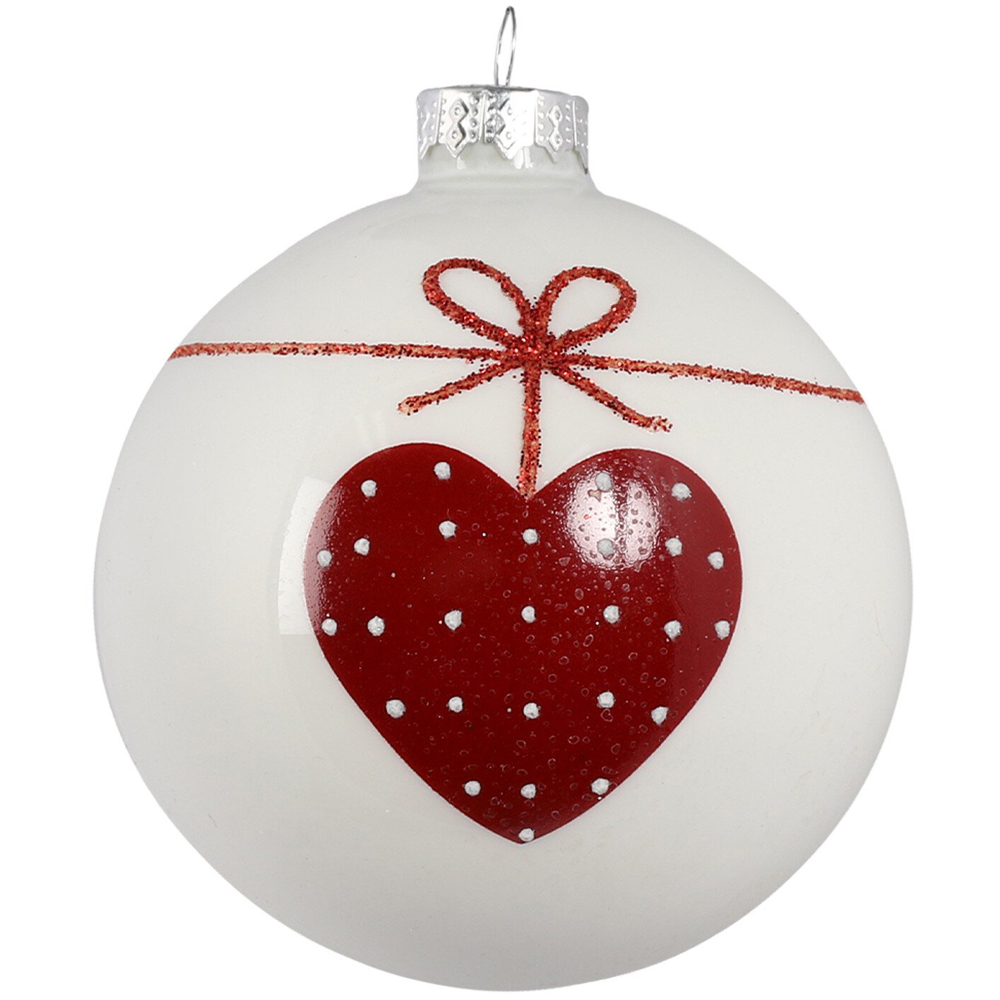 Set of 6 Red and White Glass Baubles - Red Image 2