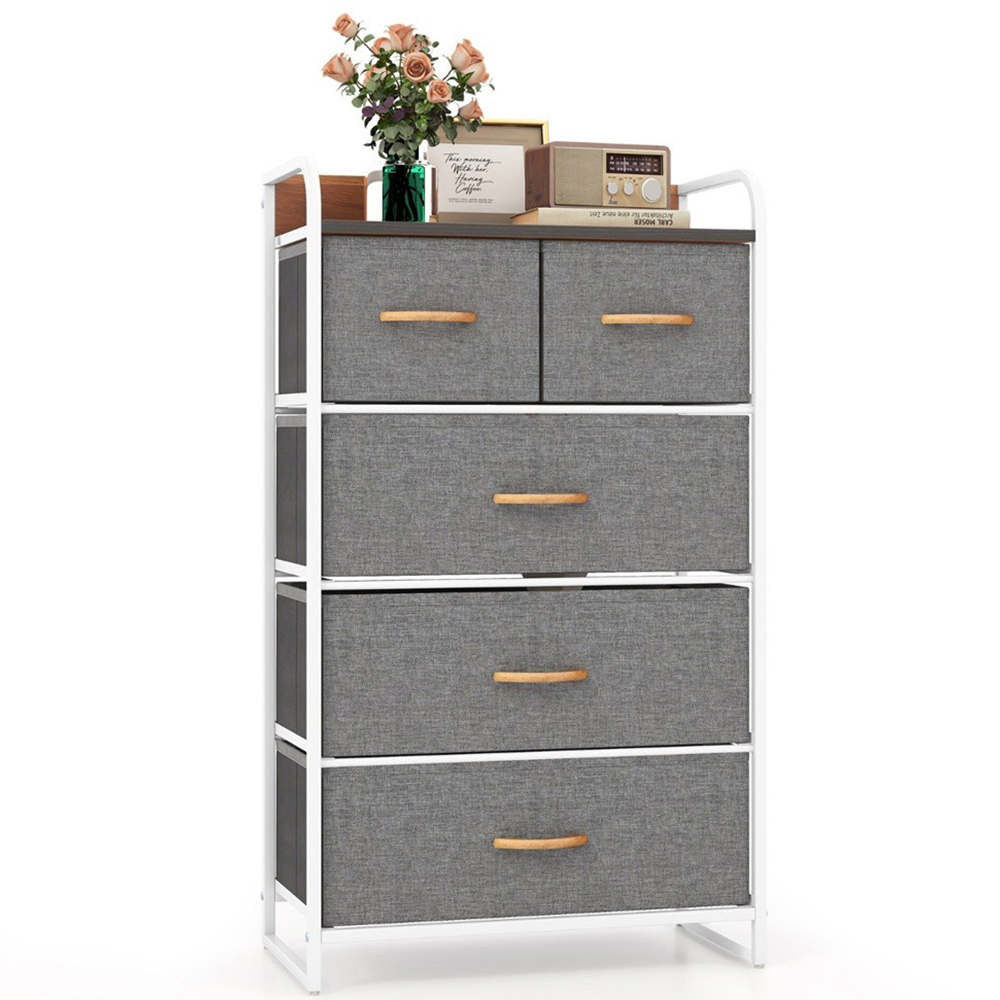 Costway Grey 5 Drawer Vertical Storage Dresser Tower Image 3