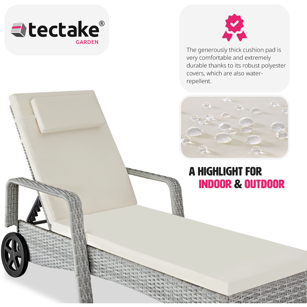tectake Cassis Light Grey 6 Level Adjustable Sun Lounger with Removable Headrest and Wheels Image 5