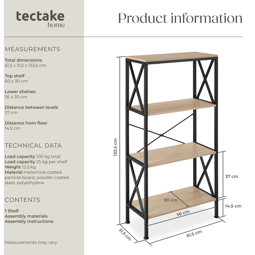 tectake Barry 4 Shelf Oak Sonoma Shelving Unit Image 9