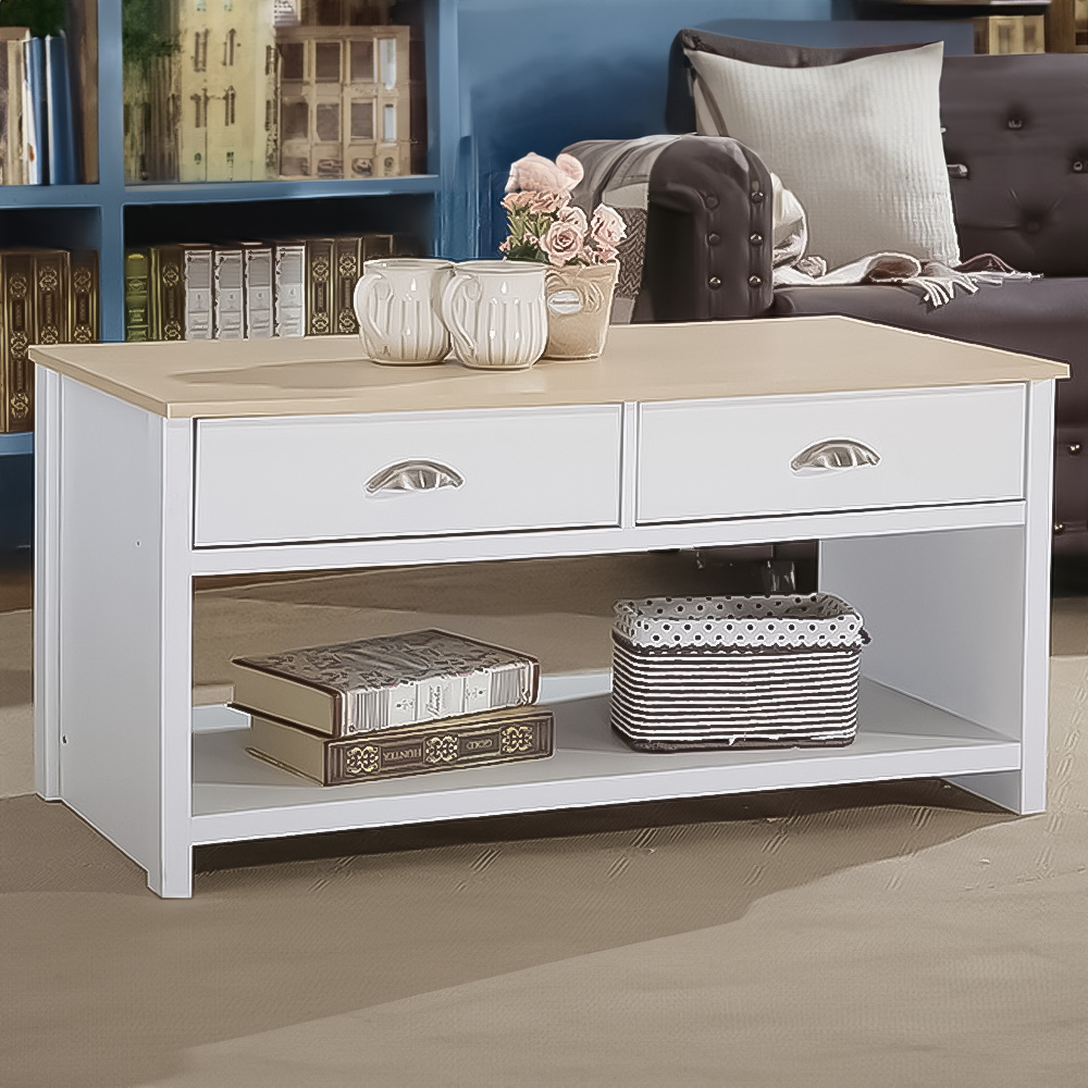 Brooklyn 2 Drawer White and Oak Coffee Table Image 1