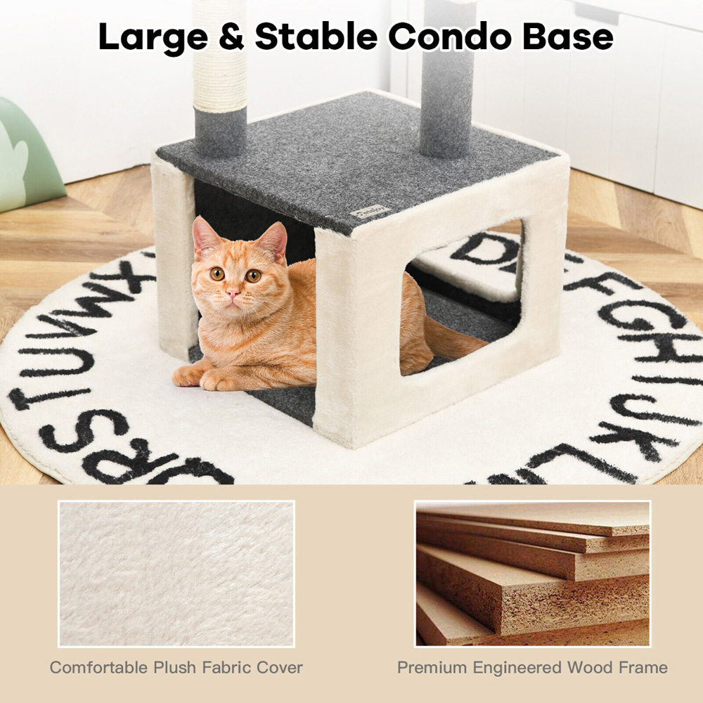 Costway 2 Tier White Cat Climbing Tree with Scratching Post and Plush Ball Image 3