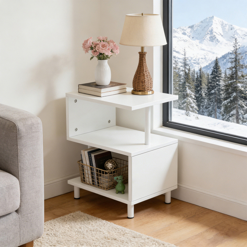 Living and Home 2 Shelf White S-Shaped Side Table Image 8