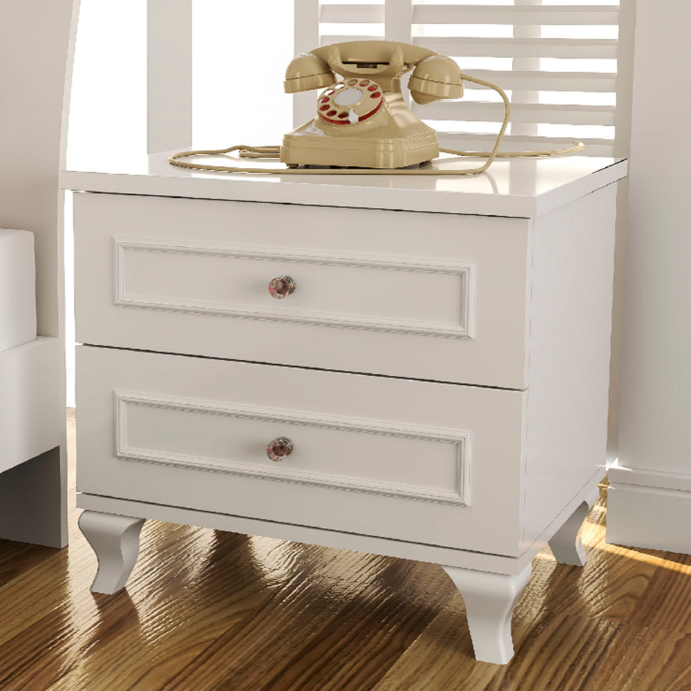 Evu GISELLE 2 Drawers White Bedside Table Image 1