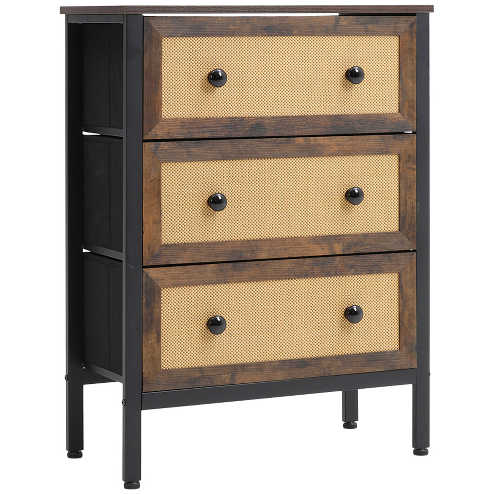 H&O Direct 3 Drawer Rattan Detailing Rustic Cabinet Image 2