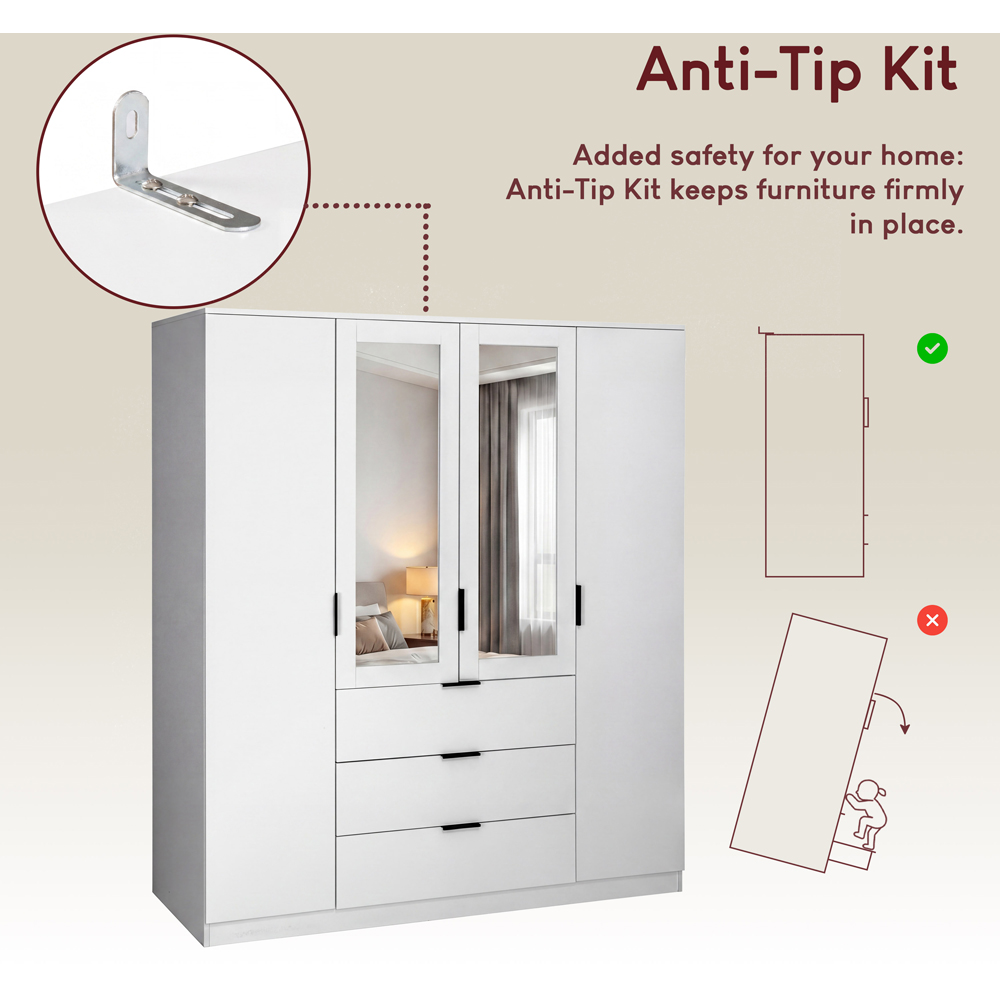 VIDA DESIGNS Trega 4 Door 3 Drawer White Mirrored Wardrobe Image 7
