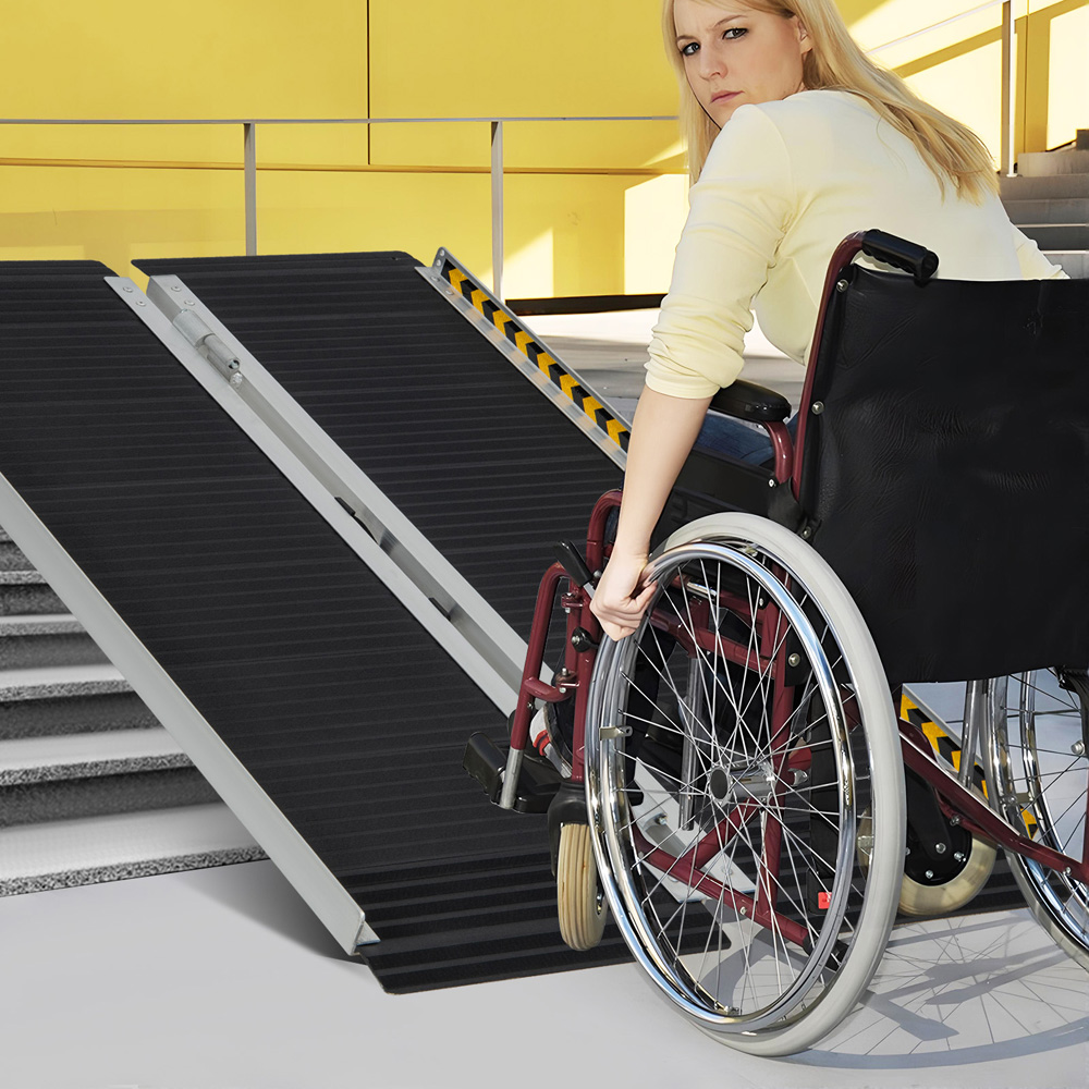 Costway Portable Aluminium Wheelchair Ramp with Transition Plate 4ft Image 2