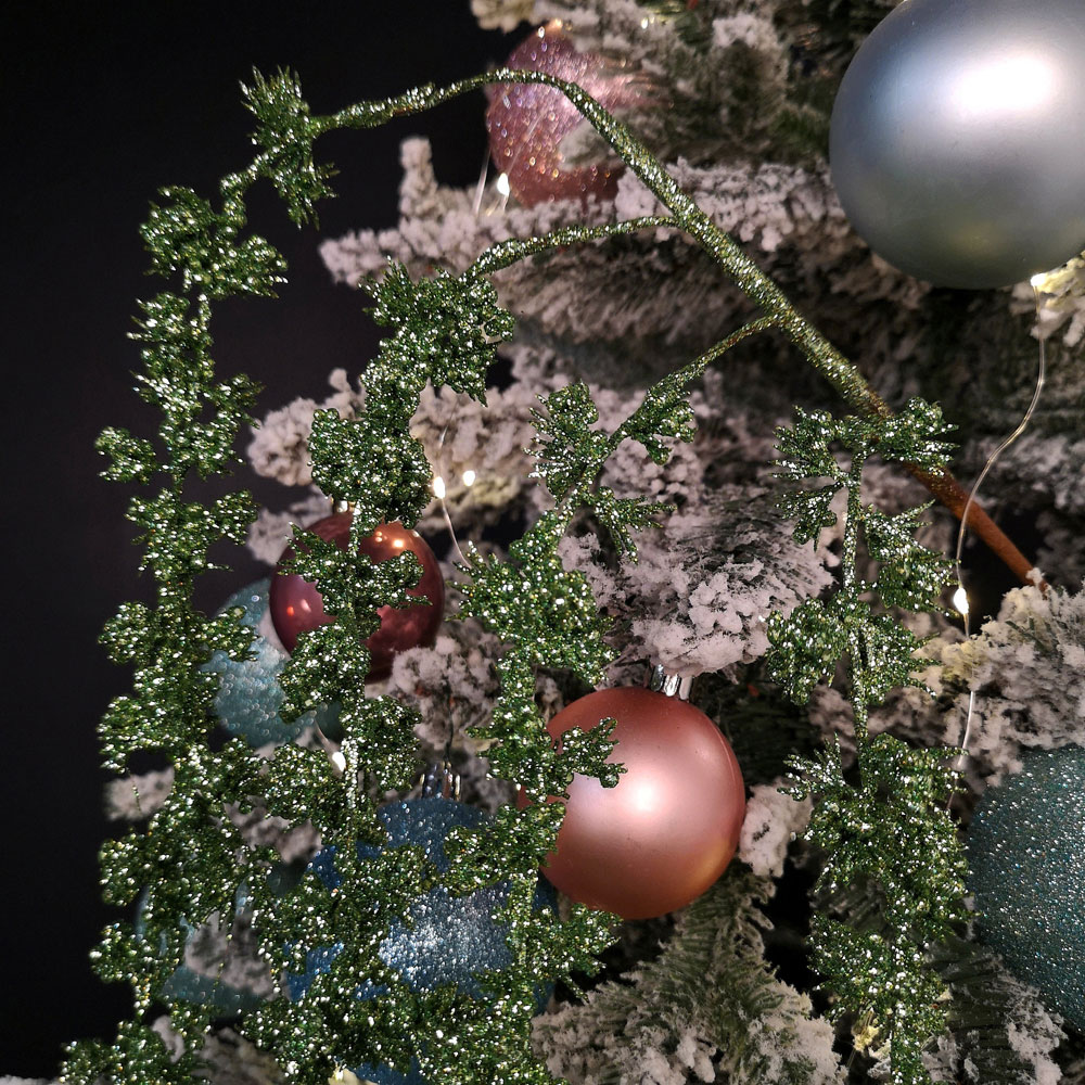 Samuel Alexander Green Glitter Frosted Mini Leaf Wispy Stem Christmas Decoration 96cm Image 2