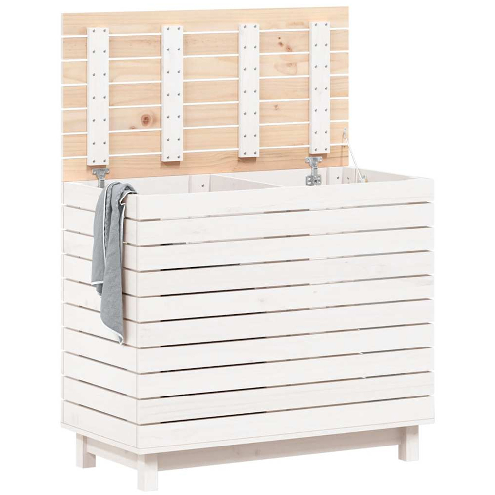 vidaXL White Solid Pine Wood Laundry Basket 88.5 x 44 x 76cm Image 2