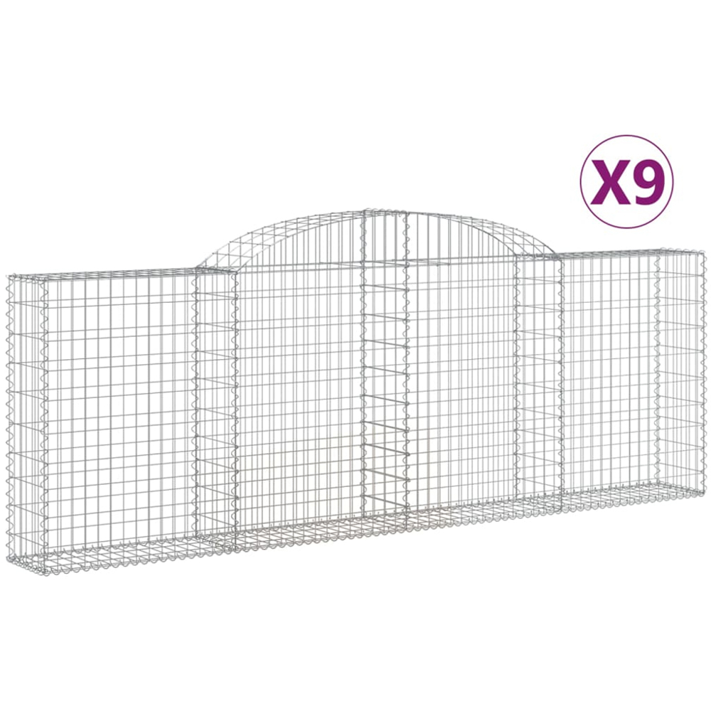 vidaXL Silver Galvanised Iron Arched Gabion Basket 300 x 30 x 100/120cm 9 Pack Image 2