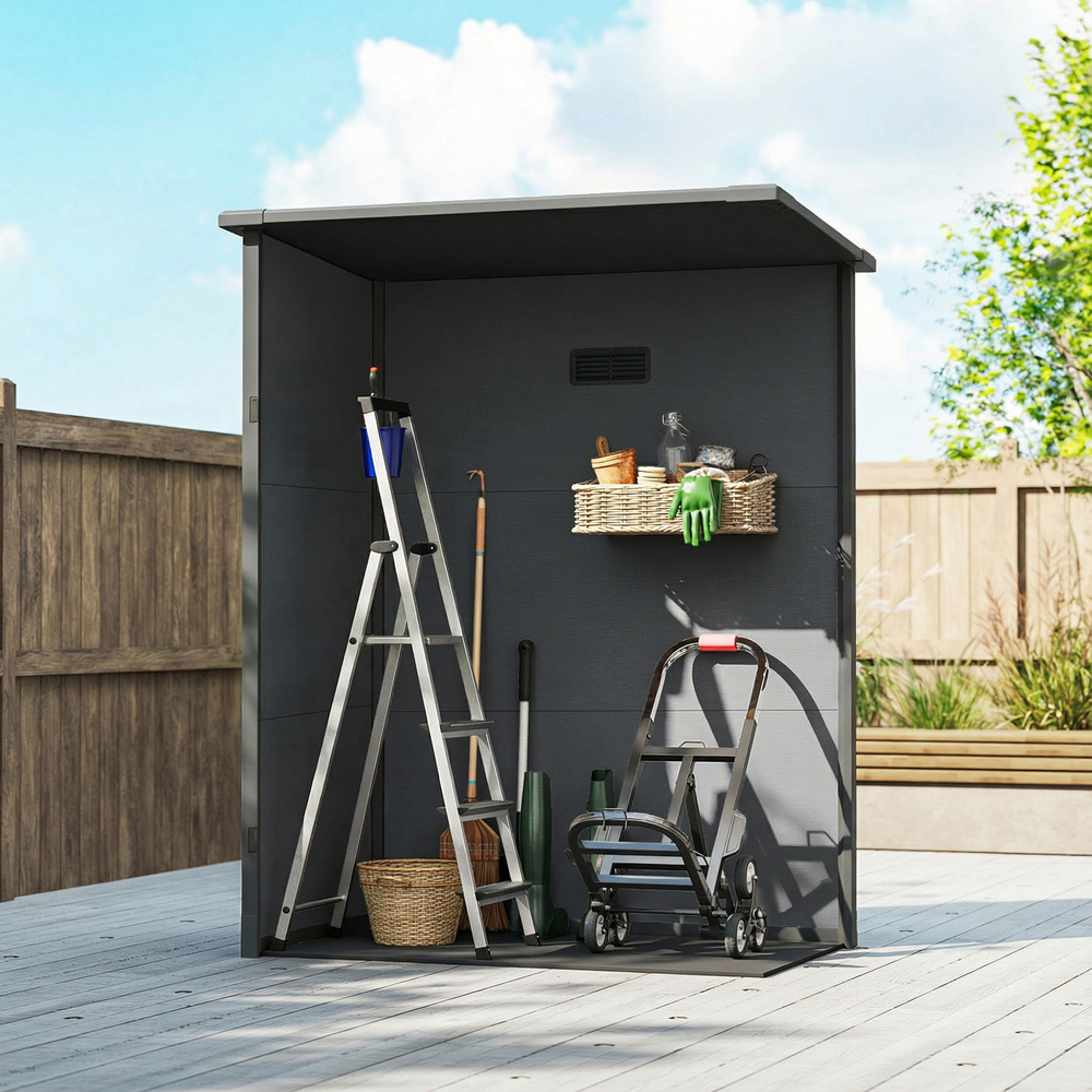 Outsunny 5 x 3ft Dark Grey Lockable Pent Garden Shed with Floor Image 5