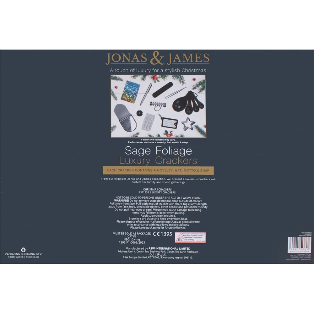 Pack of 8 Foliage Deluxe Crackers - Sage Image 2