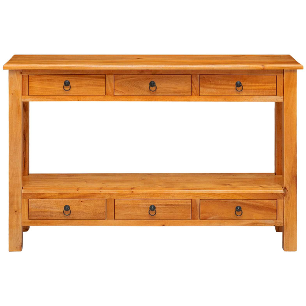vidaXL 6 Drawer Single Shelf Natural Solid Mahogany Wood Rustic Console Table Image 5