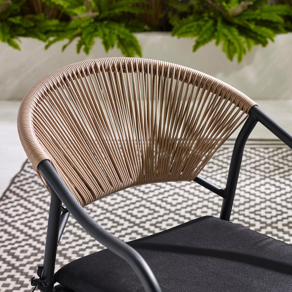 Furniturebox Sora Set of 2 Black Rattan Outdoor Dining Chair Set with Cushion Image 3